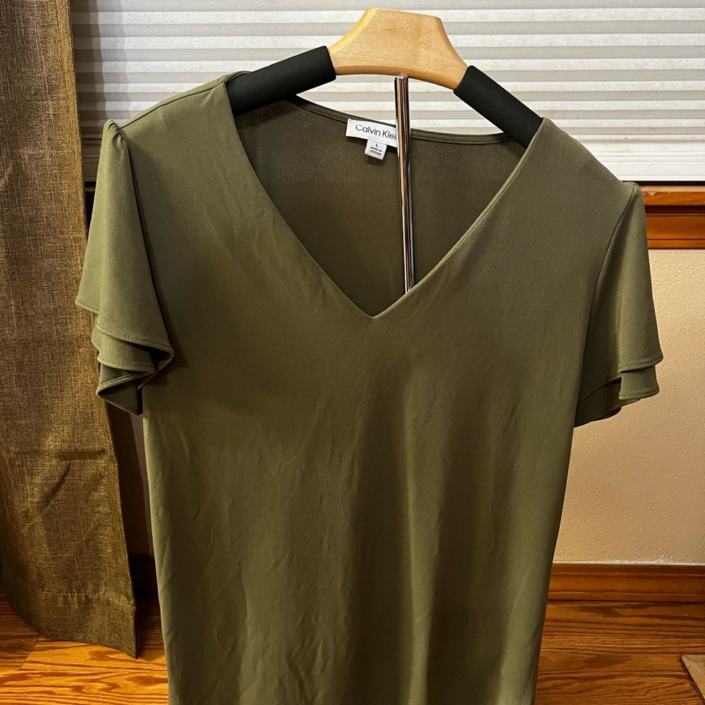 Calvin Klein Olive Green Short Sleeve Dress Shirt
